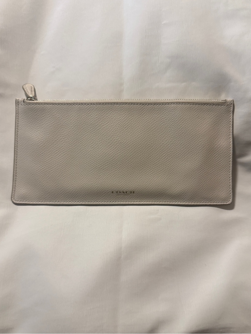 Coach Ivory Saffiano Leather Zip Clutch Pouch Wristlet Style Minimalist - Picture 1 of 7